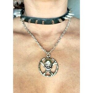 Y2K Emo Goth Choker Skull Pendant Necklace Set Spiked Alternative
